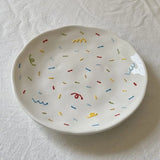 Cute Hand Textured Tableware Handmade Ceramic Household Plates Vegetable Fish Dim Sum Plate Western Style Steak Oval Plate