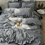 3/4Pcs Korean Princess Style Ruffles Bedding Set Skin-friendly Soft Silky Cool Feeling Duvet Cover Set Bed Sheet Pillowcases