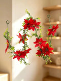 Cross-border eucalyptus poinsettia rattan living room potted red silk flower velvet rattan green plant simulation Christmas deco