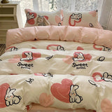 Fashion Style Pink Black Bedding Set Soft Floral Duvet Cover Pillowcase Bed Flat Sheet Set for Girl Full Queen Twin Bed Linen