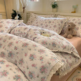 INS Korean Style New Yungan Cotton Wrinkled Double-layer Yarn Lace Bedding Sets