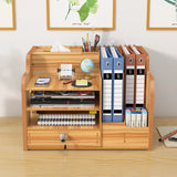 Wooden Desktop Organizer Desktop Storage Box Office Supplies Stackable File Holder with Pen Slot Key Hook Stationery Organizer