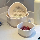 ‌2-Tier Strainer Colander with Fruit Tray Dual-Purpose Kitchen Living Room Drain Basket Wash Vegetable Bowl Fruit Display Basket