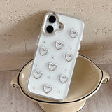 Cute 3D Silvery Love Heart Phone Case For iPhone 16 15 14 13 12 11 Pro Max Soft Shockproof Transparent Cover Epoxy Glitter Shell