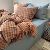 Vintage Gingham Bedding Sets Retro Aesthetic Duvet Cover Set  Washed Cotton Single Queen King Bed Sheet Set For Bedroom
