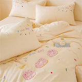 Pink Bedding Sets Solid Color Washed Cotton Home Girls Bedroom Decor Duvet Cover Pillowcase Bedspread Embroidery Four Piece Set