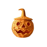 Handcrafted Halloween Woven Pumpkin with Removable Lid Rustic-style Pumpkin Candy Storage Basket Plastic