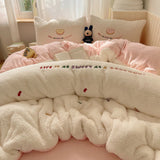 INS Cartoon Bedding Set  soft Fleece duvet cover set for kids adult Sheet set With Pillowcases full size