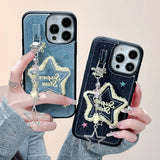 Embroidery Stars Jean Cloth Denim Case For iPhone 12 13 14 15 Pro Max 11 Phone Case with Star Pendant Keychain Soft Back Cover