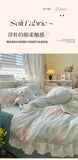 4Pcs Korean Princess Style Floral Ruffles Bedding Set Single Queen Size Soft Skin-friendly Washed Cotton Duvet Cover Pillowcase