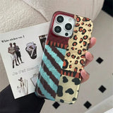 Korean Stripes Leopard Jigsaw Wave Point Print Phone Case for IPhone 16 15 14 13 11 12 Pro Max Plus Patchwork Vortex Cover Funda