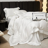 1000TC Lyocell Cotton Flowers Hollow Wide Edge Luxury Bedding Set Soft Silky Duvet Cover Flat/Fitted Bed Sheet Pillowcases 4Pcs