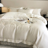 800TC Lyocell Fiber Soft Silky Cooling Summer Bedding Set Flowers Embroidery Duvet Cover Bed Sheet/Fitted Sheet Pillowcases 4Pcs