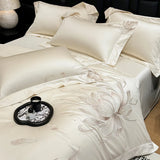 100% Egyptian Cotton Flowers Butterfly Embroidery Luxury Bedding Set Duvet Cover Set Bed Sheet Or Fitted Sheet Pillowcases 4Pcs