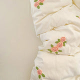 3/4Pcs Washed Cotton Skin-friendly Soft Princess Rose Towel Embroidery Flowers Bedding Set Soft Duvet Cover Bed Sheet Pillowcase