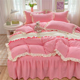 Princess Style Girls Bedding Set Ruffle Duvet Cover With Lace Korean Four Piece Set Quilt Cover Pillowcase Wedding Bedroom Decor