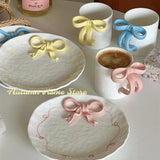 Cute Three-dimensional Bow Underglaze Color Ceramic Mug Plate Gift Girlish Heart Tableware