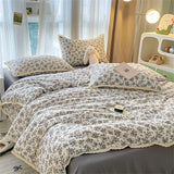 INS Girls Cherry Soft Bedding Set Washed Cotton Bed Sheet Queen King Size Duvet Set Flower Comforter Set Pillowcase Bed Linens