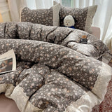 3/4Pcs Korean Princess Style Floral 100% Cotton Bedding Set Vintage French Lace Duvet Cover Bed Sheet Fitted Sheet Pillowcases