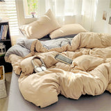 Solid Color Bedding Set Kids Twin Full Queen Size Washed Cotton Single Couple Duvet Cover Set Quilt Cover Pillowcases Bed Linen