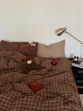 Ins Simple Retro Red Plaid Pure Cotton Waed Cotton Four-Piece Set Bedding Cap Sle Milk Velvet Softn All Seasons Use