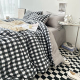 3pcs Classic Black and White Plaid Striped Duvet Cover Set Soft Washed Cotton Quilt Cover Adult Children Bedroom Bedding Set