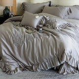 French Lace Ruffles Princess Wedding Bedding Set 1000TC Lyocell Cotton Queen King Size Duvet Cover Bed Sheet Pillowcases 4Pcs