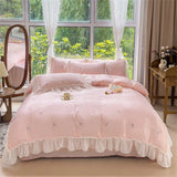 Rose Embroidery Bedding Set Silky Luxury Bedsheets Set Pillowcase Duvet Cover Bedclothes Skin-friendly Bed Linen Home Textiles