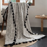 Ikeehome  new cotton and linen jacquard fringed blanket office nap air conditioner blanket home sofa leisure blanket