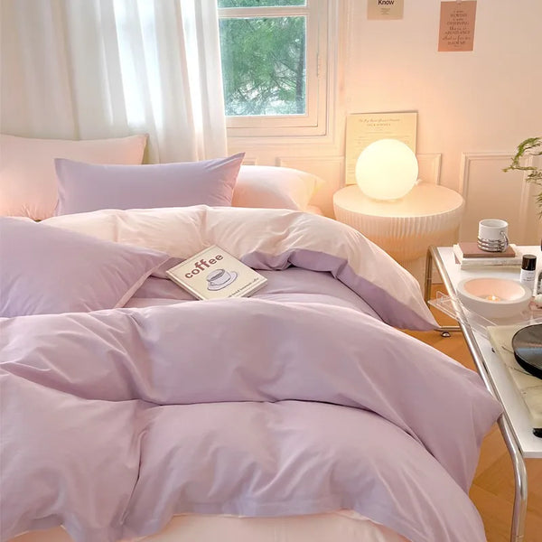 Simple Fresh Queen Bedding Set 100% Cotton Soft Comfortable Duvet Cove ...