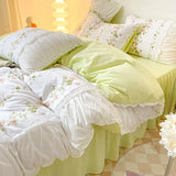 Floral Princess Style Korean Bed Skirt Bed Sheet flowers Lace Quilt Cover Ins Bedding For Girls Luxury Home Textiles
