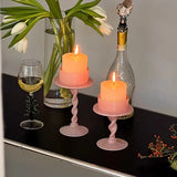 Nordic INS Pink Glass Decorative Candlestick Tealight Candelabra Big Candle Holder Wedding Home Table Base For Candles