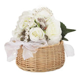 Wicker Flower Basket with Handle Pearl Handle Bow Ribbon Wedding Petal Basket Romantic Wedding Decor Handwoven Easter Basket