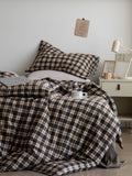 Ins Sle Pure Cotton Double Layered Bedding Set Simple Nordic Plaid Bed eet Cover Duvet Cover Bed Canopy Four Piece Set