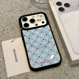 Cute Blue Grid Lovely Red Heart Magnetic Holder Case for iPhone 13 14 15 16 17 Pro Max Air Shockproof Bumper for Magsafe Cover