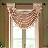 140x60cm Curtain Valance Livingroom Beaded Rod Pocket Scallop Header Window Panel Drapes With Fringe Tassel Home Decoration