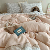 Ins Bedding Set Princess Floral Lace Simple 4pcs Bedding for Girls Woman Quilt Cover Sheet And Pillowcase Spring Home Textiles