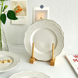 French Embossed Western Dining Plate High-end White Dessert Plates Exquisite Home Ceramic Serving Disc Retro Pasta Tableware