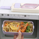 Portable Double Lunch Box Student Bento Box with Cutlery Compartment Food Box Microwaveable Food Storage Container