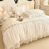 Lace Bedding Set for Girl Ruffle Brushed Soft Microfiber Princess Style Queen Duvet Cover Set Bed Sheet Pillowcases Home Textile