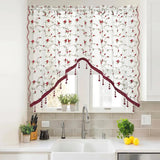 French Country Embroidery Flower Small Curtain for Kitchen Window Vintage Voile With Beaded Farmhouse Triangle Coffee Curtain