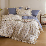 Double Layer Lace Ruffles 100% Cotton Princess Style Bedding Set Single Queen King Size Floral Duvet Cover Bed Sheet Pillowcases