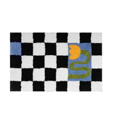 Chessboard Plaid Bath Mats Fluffy Grids Soft Floral Carpet Retro Bathroom Anti Slip Carpet Bedside Mats Ins Style Flocked Carpet
