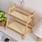 Double Layer Wooden Desktop Display Storage Rack Kitchen Cabinet Holders Spice Racks Storage Shelf for Kitchen Desktop Organizer
