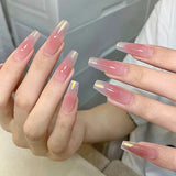 24pcs Floral Coffin Nails Set Press on Nails Cat Eye Fake Nails Butterfly Flower Design False Nails Wearable Manicure Nail Tips