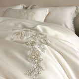 800TC Lyocell Fiber Soft Silky Cooling Summer Bedding Set Flowers Embroidery Duvet Cover Bed Sheet/Fitted Sheet Pillowcases 4Pcs