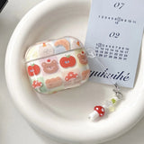 Korea Cute Cartoon Clear Grid Pattern Soft Protective Case For AirPods 4 Fruit Chain Pendant For AirPods Pro 2 3 Earphone Cover