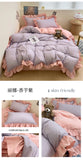Princess Style Bedding Set Soft Solid Color Ruffle Duvet Cover Set Comforter Pillowcase Bed Sheet Washed Cotton Four Pieces Set