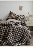 Ins Sle Pure Cotton Double Layered Bedding Set Simple Nordic Plaid Bed eet Cover Duvet Cover Bed Canopy Four Piece Set