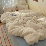 INS Cartoon Bedding Set  soft Fleece duvet cover set for kids adult Sheet set With Pillowcases full size